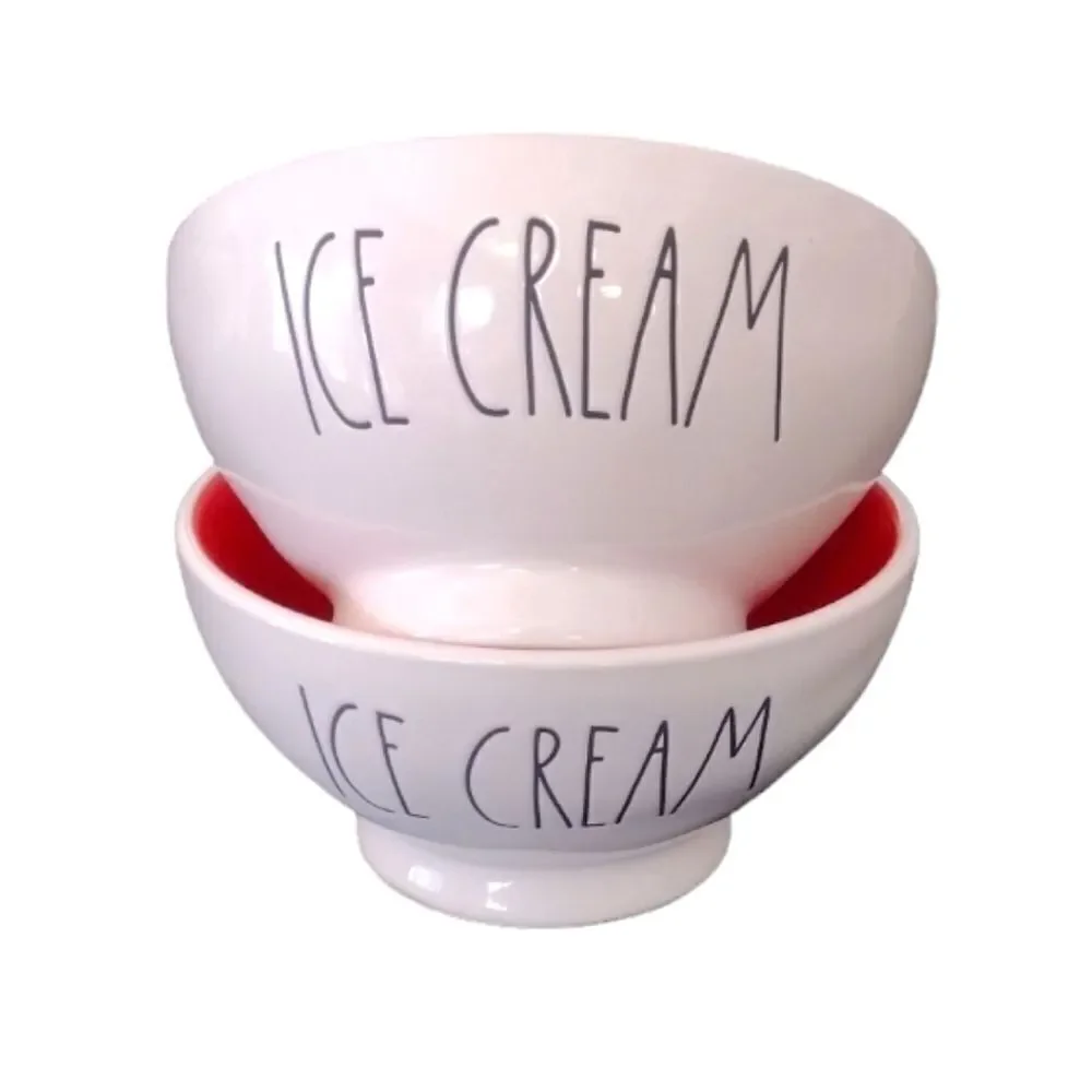 Rae Dunn Set of Two Orange Pink Ceramic‎ Ice Cream Bowls NWT